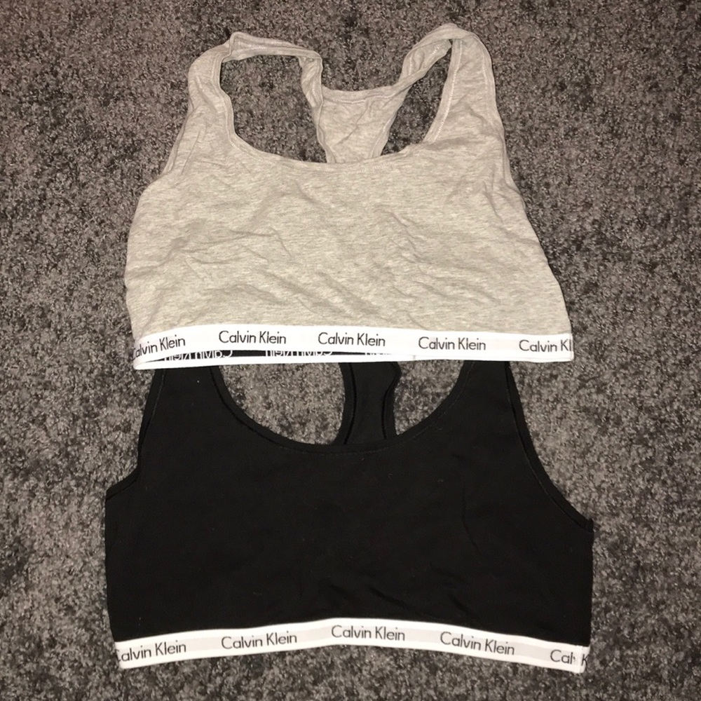 two calvin klein t-shirt material sport bras